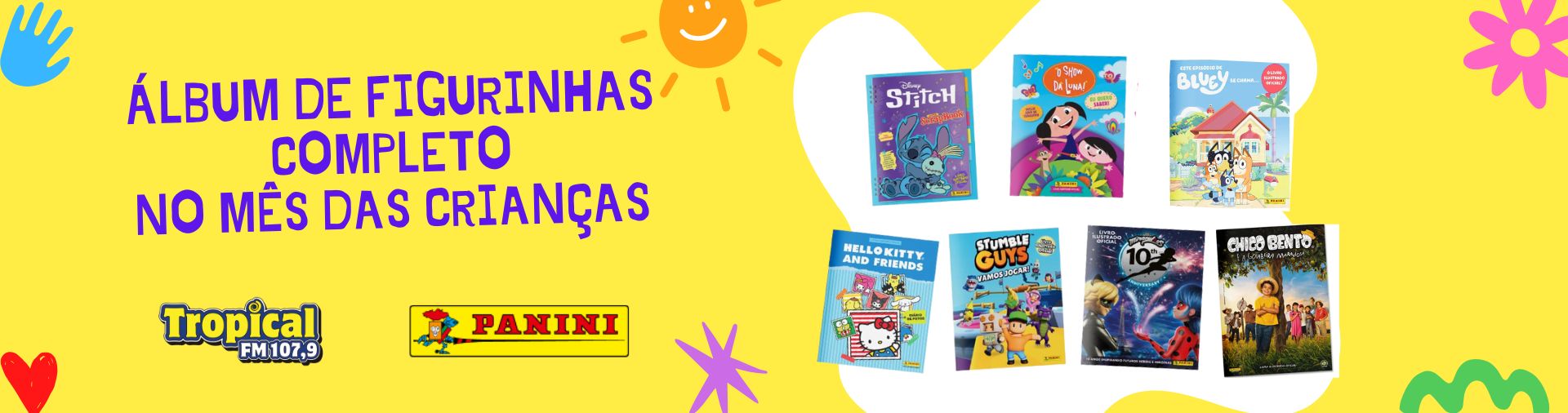 Banner Álbum de figurinhas completo no mês das crianças